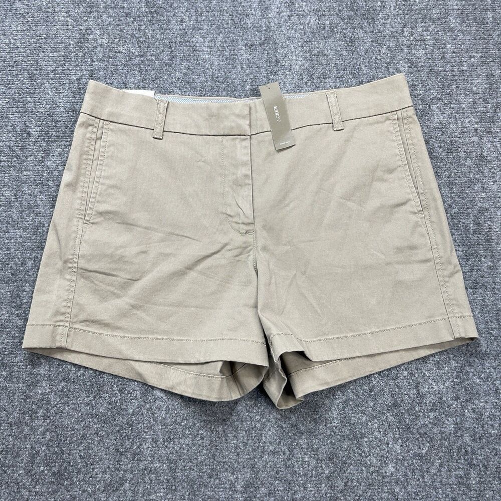 J Crew 4 Inch Chino Shorts Size 10 Khaki Stretch 10 Inch Rise Pockets NEW W Tags
